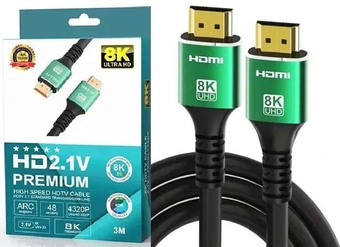 Kabel HDMI - HDMI 2.1 V PREMIUM 8K 4K 144Hz Mocny do Monitora Projektora 3m