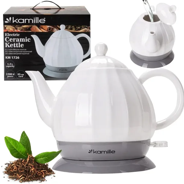 CZAJNIK ELEKTRYCZNY BEZPRZEWODOWY CERAMICZNY KAMILLE 1200 W 1,2 L biały