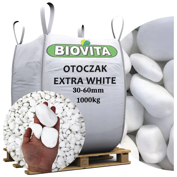 OTOCZAK BIAŁY EXTRA WHITE THASSOS 1000kg BIOVITA TONA 30-60mm BIG BAG
