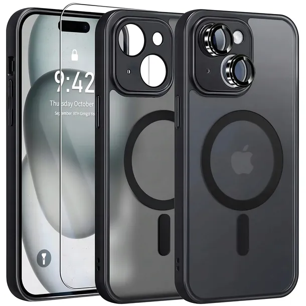 ETUI DO IPHONE 15 MAGSAFE CZARNE CASE PANCERNE OSŁONA APARATU OBUDOWA+SZKŁO