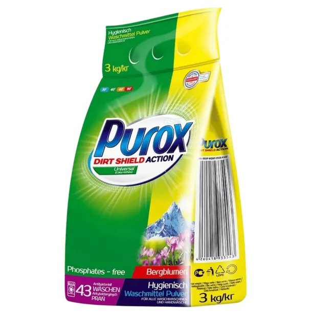 PUROX UNIVERSAL PROSZEK DO PRANIA BIAŁEGO I KOLORÓW 3 KG 43 PRANIA