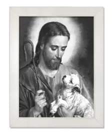 obraz-religijny-jezus-chrystus-dobry-pasterz-rama-biala-50-cm-x-70-cm