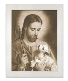obraz-religijny-jezus-chrystus-dobry-pasterz-rama-biala-20-cm-x-25-cm