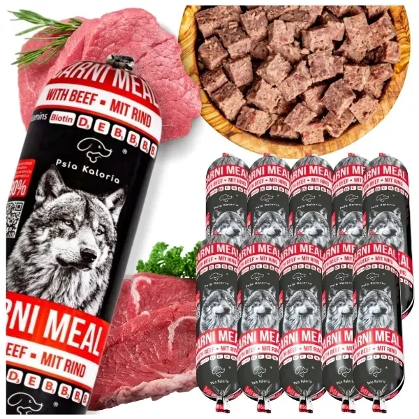Karma dla Psa Mokra Baton Wołowina Mięso 90% CarniMeal Biotyna 10 x 1kg