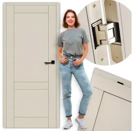 Zdjęcie produktu Drzwi Wewnętrzne Rumba Bezprzylgowe 60cm Szare Białe Dąb Cashmere Czarne