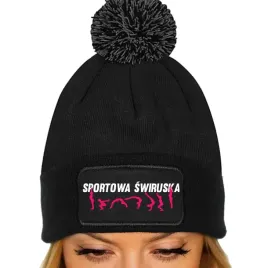 czapka-pompon-bawelniana-zimowa-czarna-sportowa-swiruska-dla-gym-girl-wzory