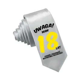 krawat-srebrny-na-prezent-uwaga-mam-18-scie-lat-dozwolone-smieszne-wzory