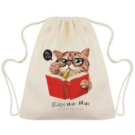 worek-plecak-bezowy-na-basen-trening-dla-dziecka-kot-ksiazka-meow-wzory