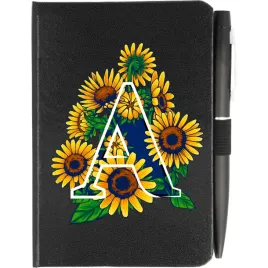notes-planer-a6-dlugopis-notatnik-czarny-kwiaty-sloneczniki-inicjal-wzory