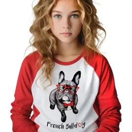 pizama-dziecieca-czerwono-biala-dluga-140cm-french-bulldog-zwierzeta-wzory