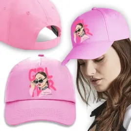 czapka-rozowa-daszek-na-wiosne-girl-power-wzory