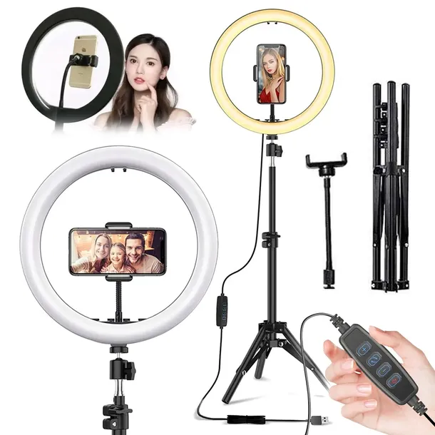 LAMPA PIERŚCIENIOWA RING LED ZE STATYWEM 220cm USB 80W PILOT
