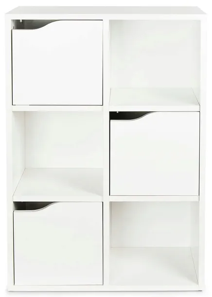 Biały Regał Kubico SLIM - 6 Szafek 3 Zamykane Uniwersalny 59,5x29x89,5 cm
