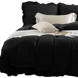 posciel-220x200-komplet-z-falbanka-2-poszewki-70x80-jednolita-czarna