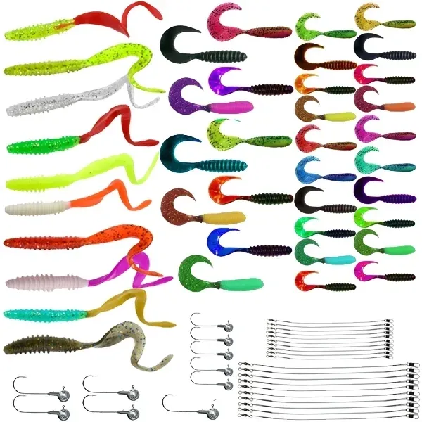 ZESTAW PRZYNĘT 75szt TWISTER 10cm 7cm 4cm PRZYPONY GŁÓWKI jigowe SPINNING