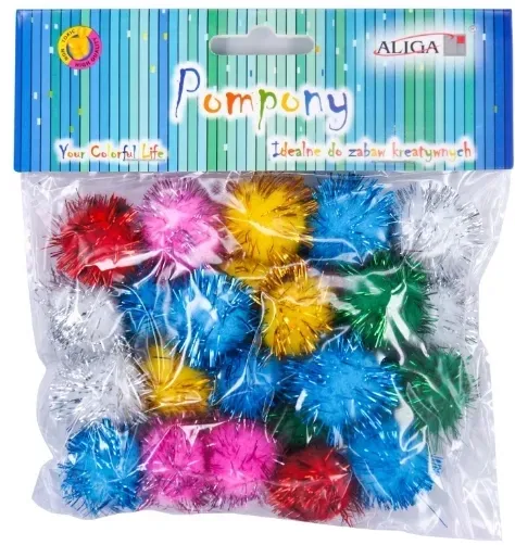POMPONY METALIZOWANE 2,5CM MIX 25 SZT DEKORACYJNE