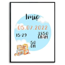 plakat-a3-duzy-metryczka-niebo-chmurki-dane-wzory