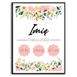 plakat-a3-duzy-metryczka-kwiatowa-twoje-dane-wzory