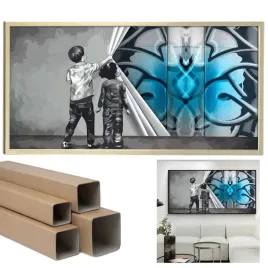 obraz-canvas-100x50cm-xxl-gaffiti-niebieskie-wzory