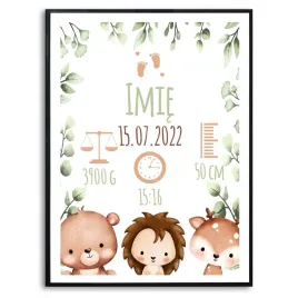 plakat-a3-297x42-metryczka-animals-lew-mis-wzory