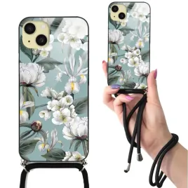 etui-crossglam-glass-czarny-sznurek-do-iphone-15-plus-kwiatowe-flower-wzory