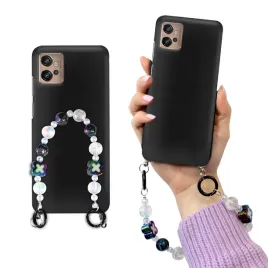 etui-obudowa-do-motorola-g32-matowe-mat-czarne-z-breloczkiem-koraliki-holo