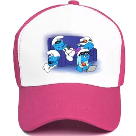 czapka-z-daszkiem-fuksja-smerfy-rozne-wzory
