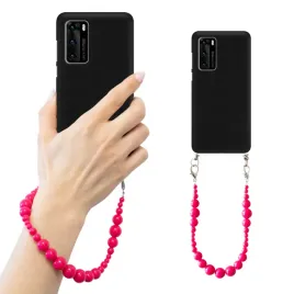 etui-matowe-czarne-huawei-p40-lancuszek-rozowy-top