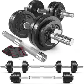 hantle-zeliwne-2x15kg-zestaw-z-przedluzanym-gryfem-ryflowanym