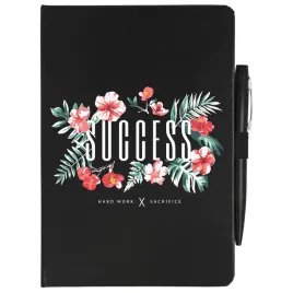 notes-czarny-a5-w-linie-dlugopis-kwieciste-wzory