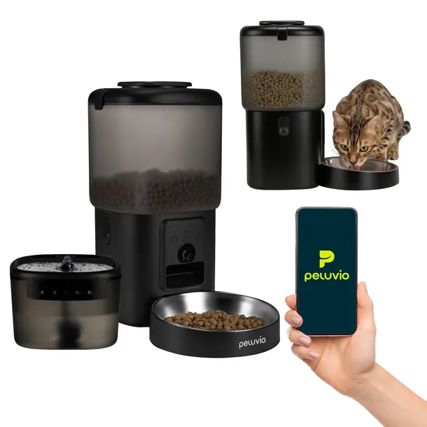 Automatyczny dozownik karmy 4,5L+fontanna na wodę 2,5L WI-FI Peluvio Feast