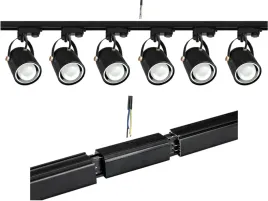 6-x-reflektor-3fazowy-e27-czarny-szyna-2x15-metr-lacznik-zasilajacy-3f