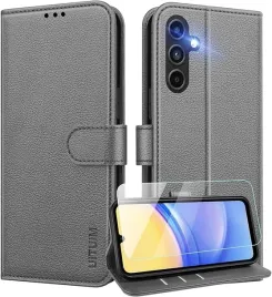 etui-do-samsung-galaxy-a15-z-klapka-szare-ochronne-szklo-hartowane