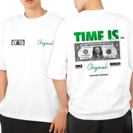 koszulka-meska-oversize-biala-time-is-money-wzory