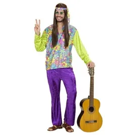 stroj-meski-hipis-hipisa-zielony-fioletowy-kwiaty-karnawal-m