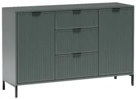 zielona-komoda-135-cm-ryflowane-fronty-metalowe-nogi-3-szuflady-2-drzwi