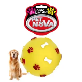 zabawka-dla-psa-zolta-pilka-z-dzwiekiem-75cm-pet-nova-wzor-lapek-i-kosci