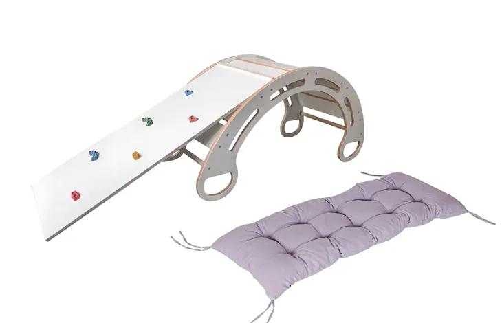 Bujak montessori MDF + zjeżdżalnia wspinaczkowa + poduszka szara 85 cm