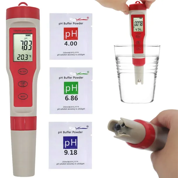 MIERNIK pH TDS EC TESTER JAKOŚCI WODY CZUJNIK TERMOMETR 4w1 OSMOZA MINERAŁY