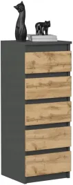 komoda-szafka-40cm-5-szuflad-antracyt-dab-wotan
