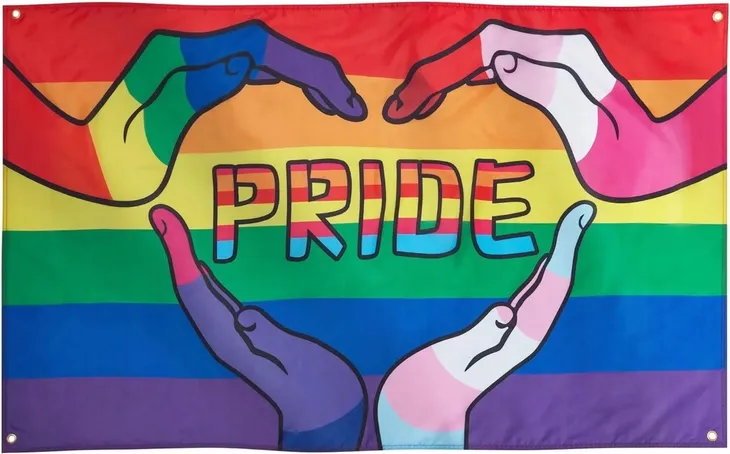 FLAGA TĘCZOWA TĘCZA DŁONIE PRIDE MONTH HANDS LGBTQ ŻYWE KOLORY MASZT PARADA