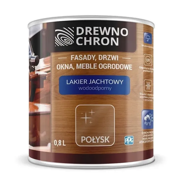 DrewnoChron Lakier jachtowy ochrona przed wodą 0,8L Bezbarwny Połysk
