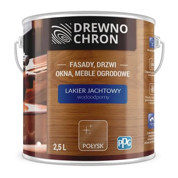 DREWNOCHRON LAKIER JACHTOWY POŁYSK 2,5L jacht PPG - BEZBARWNY - NA ZEWNĄTRZ
