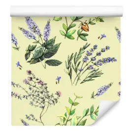 tapeta-scienna-do-jadalni-kwiaty-lawenda-liscie-natura-rosliny