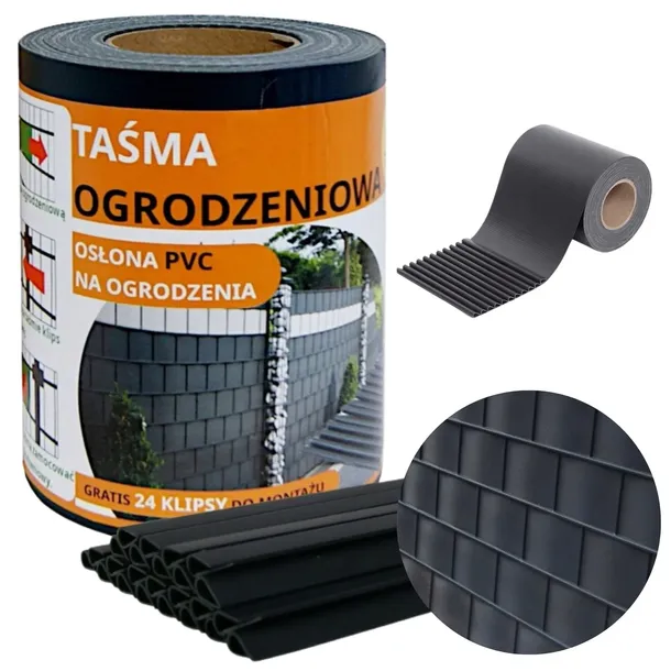 Taśma Ogrodzeniowa Osłona na Ogrodzenie Płot +UV 24 Klipsy 19cmx35m grafit