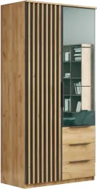 szafa-loftowa-sorento-100cm-lustro-lamele-dab-craft-zloty-czarny