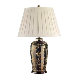 lampa-stolowa-porcelanowa-czarna-w-zlote-kwiaty-z-kremowym-abazurem-elstead