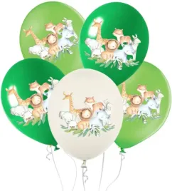 balony-lateksowe-sarafi-zielone-5-sztuk-30cm-zwierzatka-lew-zyrafa-urodziny