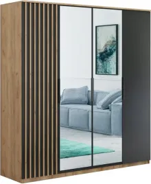 szafa-uchylna-lagos-lustro-lamele-dab-craft-zloty-czarny