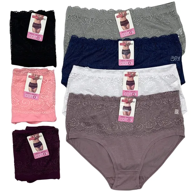 6X Wysoki stan Majtki damskie bawełniane 2XL figi koronkowe FORLADY